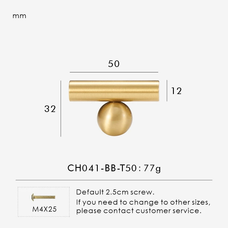 Measurement chart for a solid gold brass round t-bar 50 mm with dimensions and weight information.