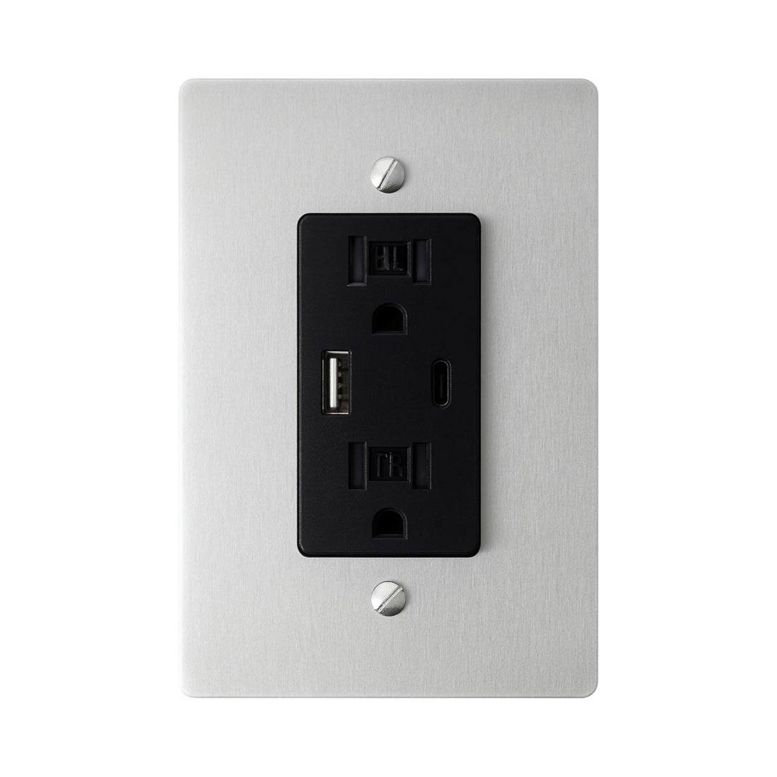 Wall outlet with USB port on a white background