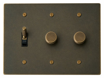 OB Toggle and Double Dimmer - 3 Gang Aged Bronze