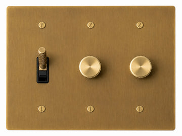 OB Toggle and Double Dimmer - 3 Gang Unlacquered Antique Brass (Hand-Brushed) (Copy)