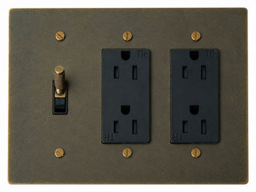 OB Toggle and Double Outlet - 3 Gang Aged Bronze