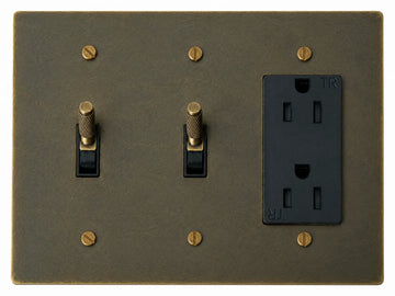 OB Double Toggle and Outlet - 3 Gang Aged Bronze