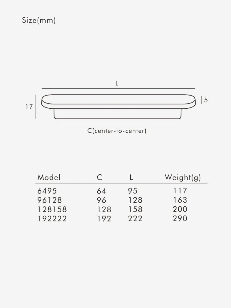 Technical drawing and dimensions table of a gold brass circular-end handle with model numbers and measurements.
