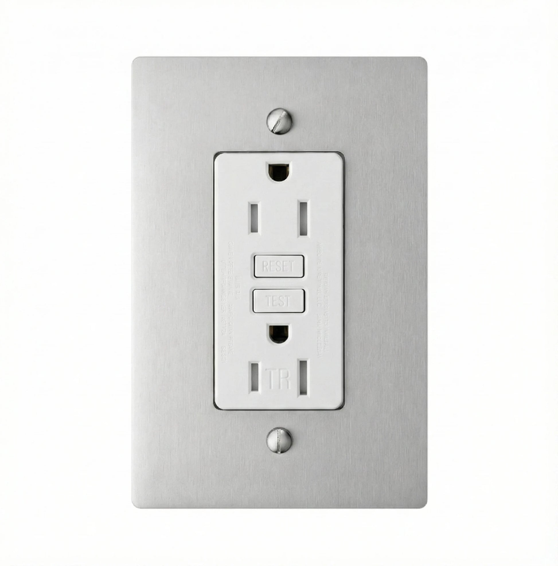 Metallic wall switch plate on a white background