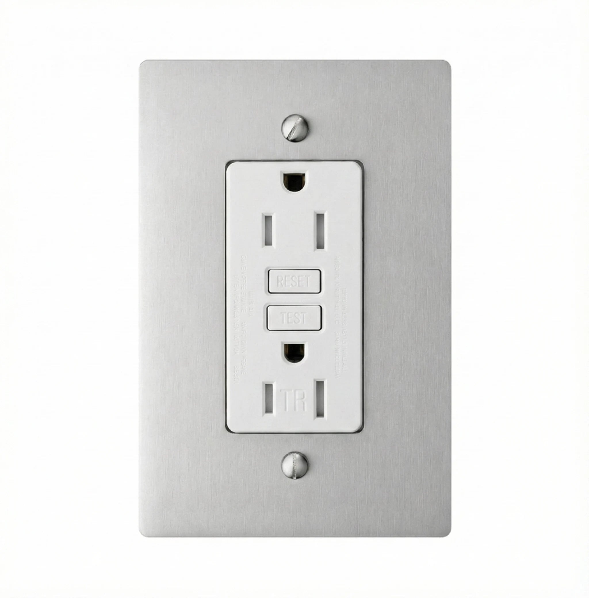 Metallic wall switch plate on a white background