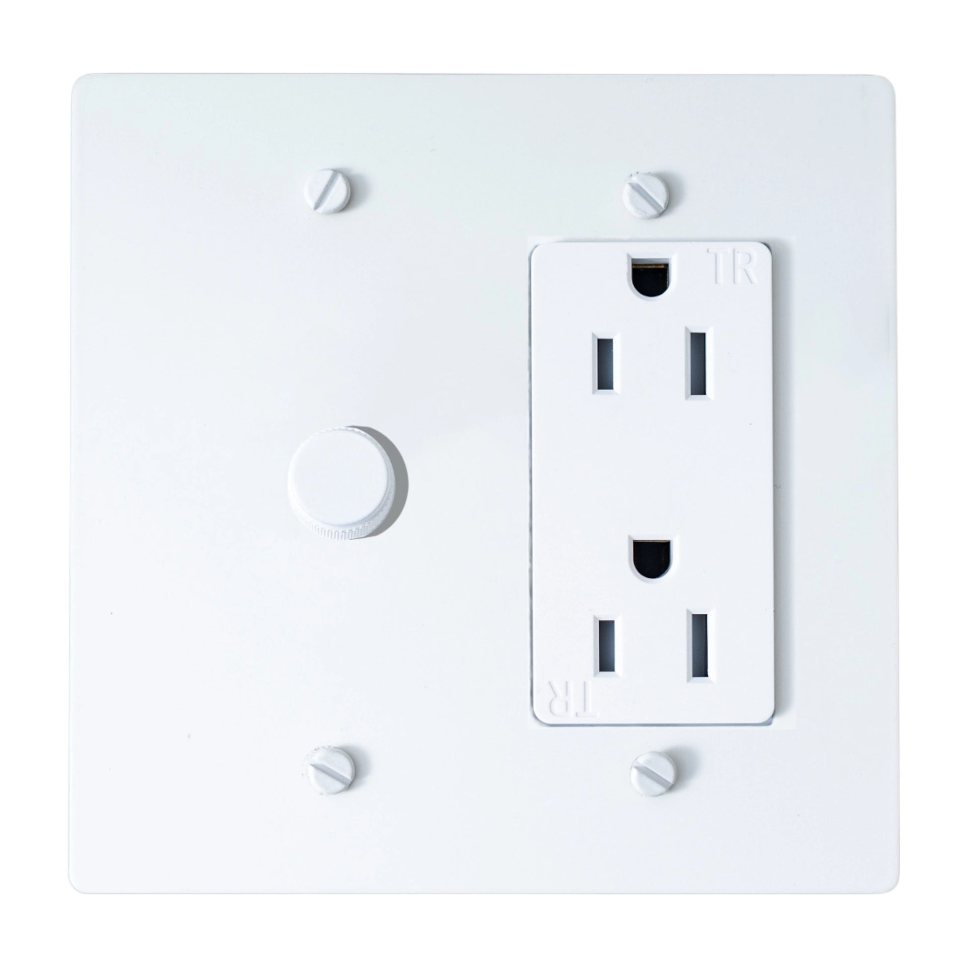 White electrical outlet on a white background 2 gang combo dimmer and socket