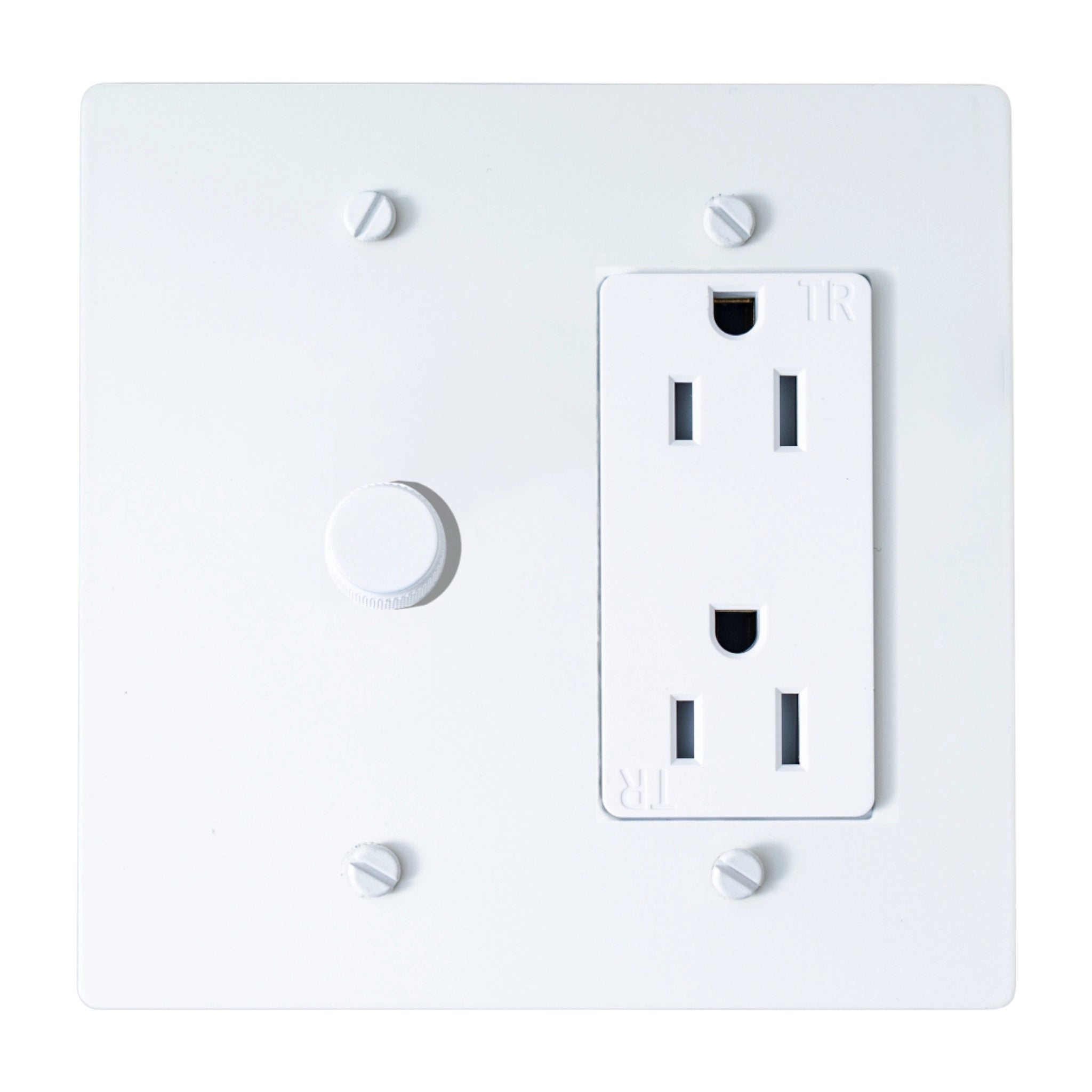White electrical outlet on a white background 2 gang combo dimmer and socket