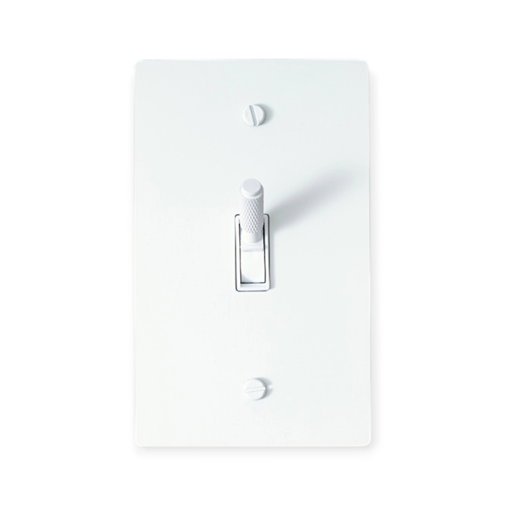 White light switch cover with a single toggle on a white background