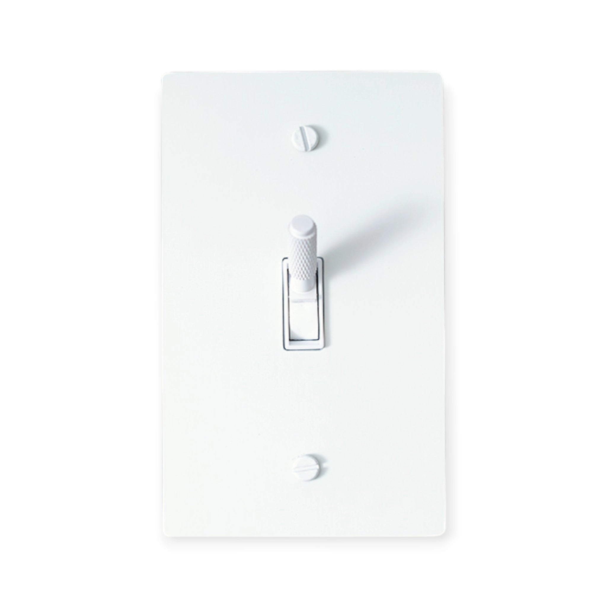 White light switch cover with a single toggle on a white background