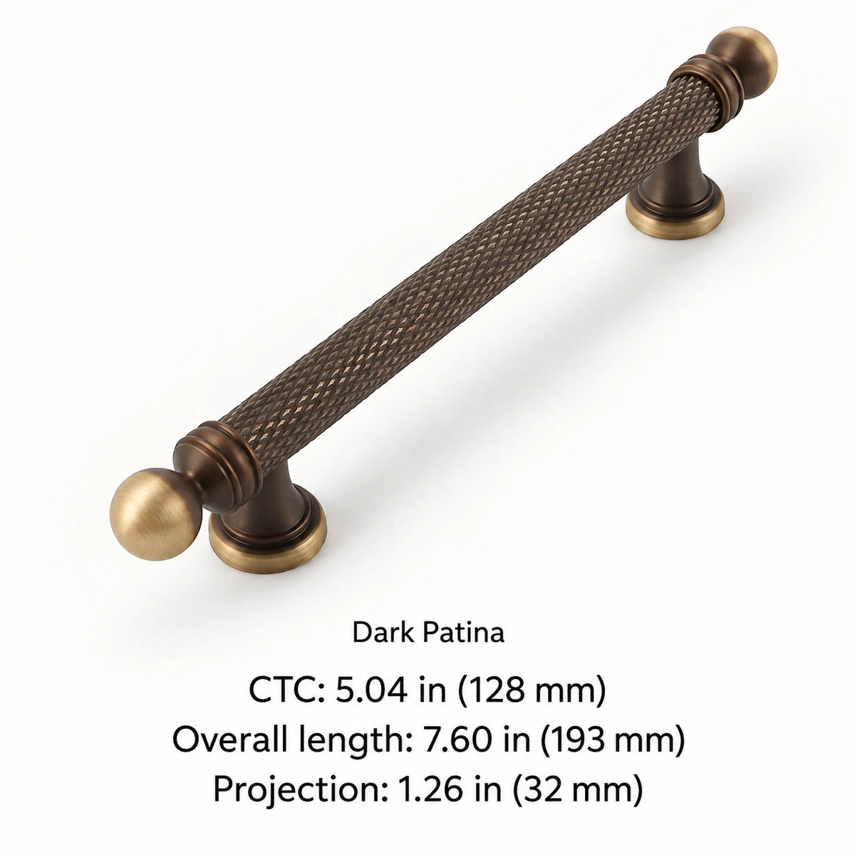 Dark patina ball-end pull: 5.04 in (128 mm) CTC dimensions
