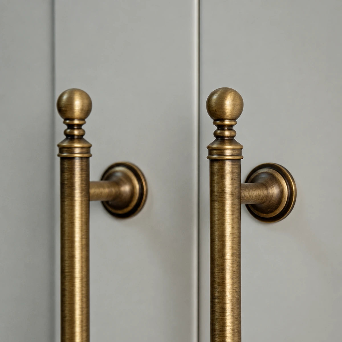 Ball-finial cabinet handle and round mounting post detail