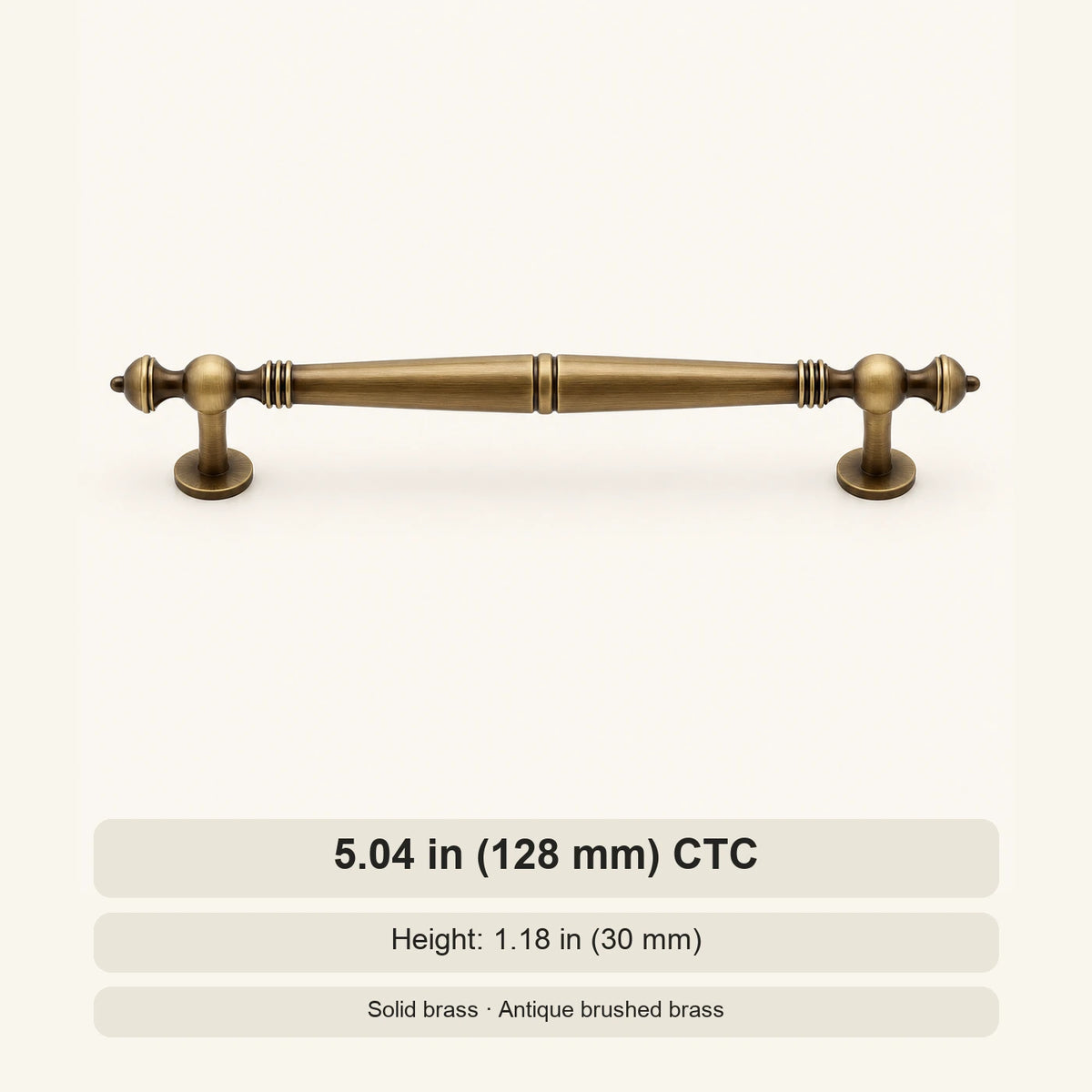 Antique brass baluster cabinet pull 5.04 inch 128 mm CTC dimensions