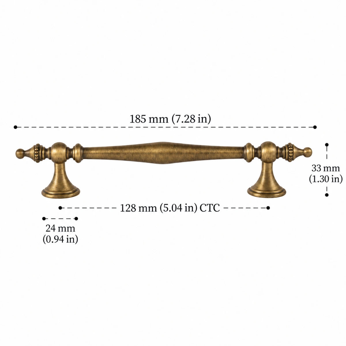Spindle Pull — 5.04″ (128 mm) CTC — dimensions in inches and mm