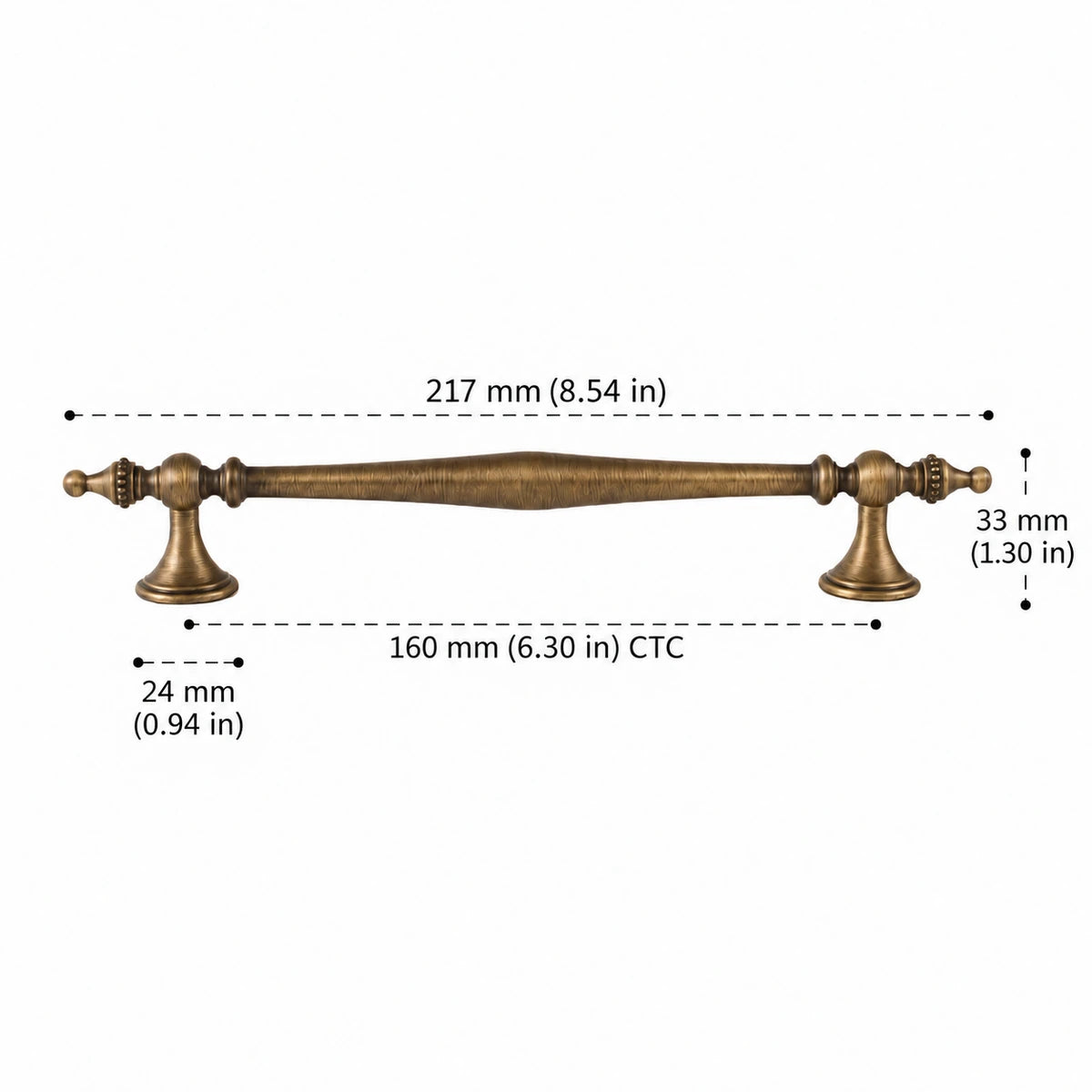 Spindle Pull — 6.30″ (160 mm) CTC — dimensions in inches and mm