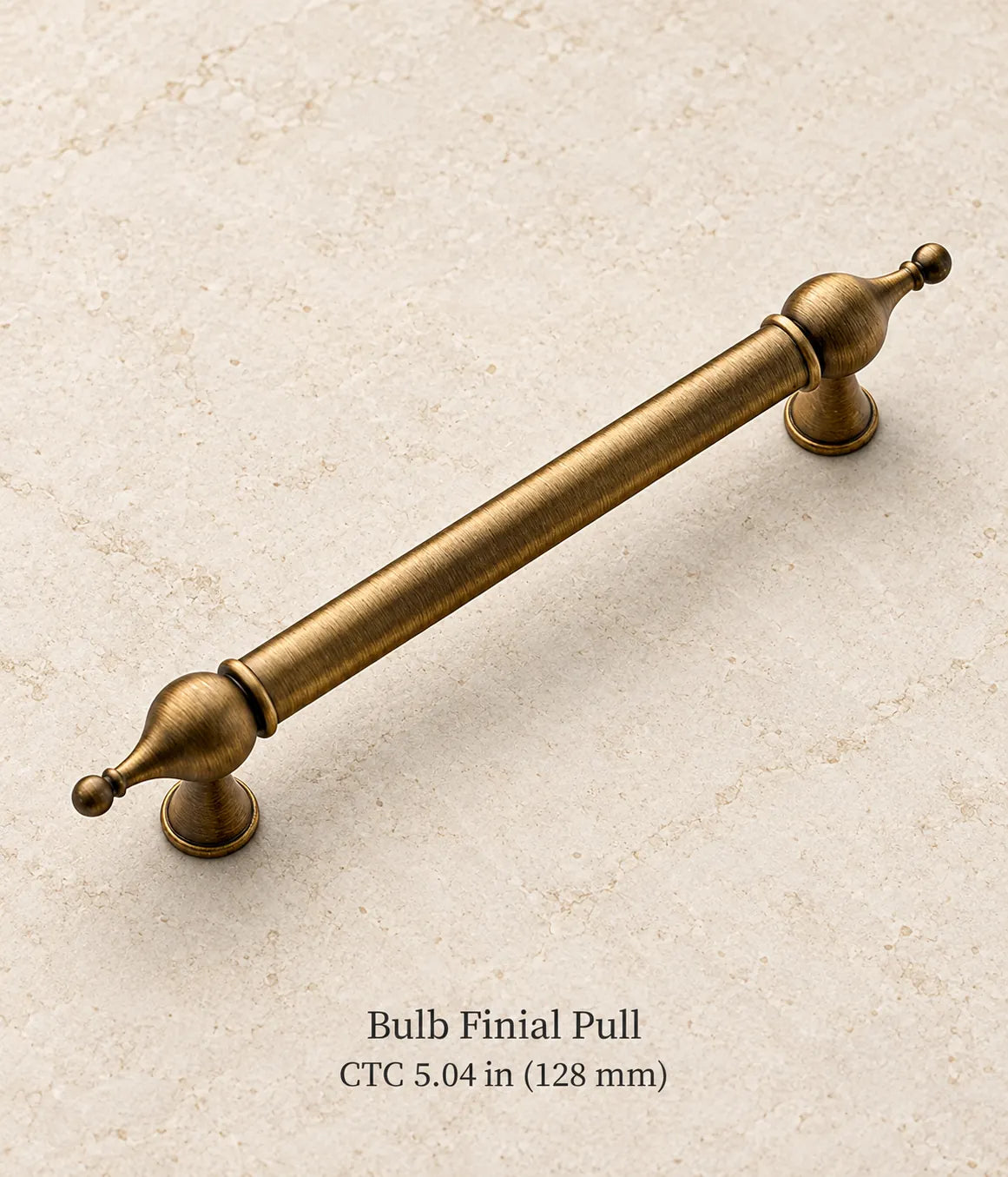 Antique brass bulb finial cabinet pull, 5.04 in (128 mm) CTC