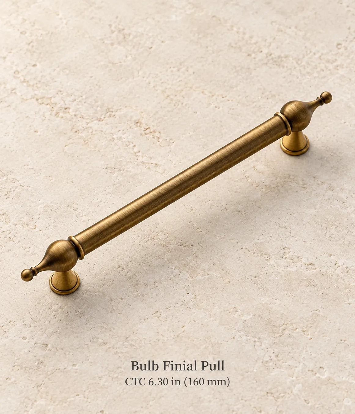 Antique brass bulb finial cabinet pull, 6.30 in (160 mm) CTC