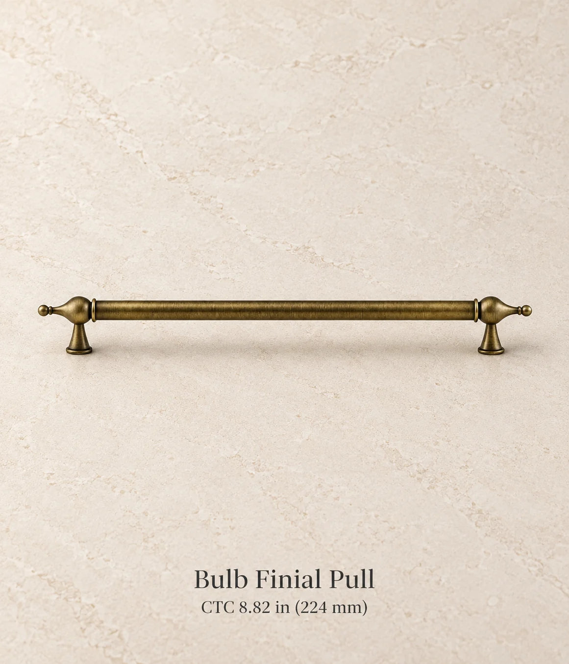 Antique brass bulb finial cabinet pull, 8.82 in (224 mm) CTC