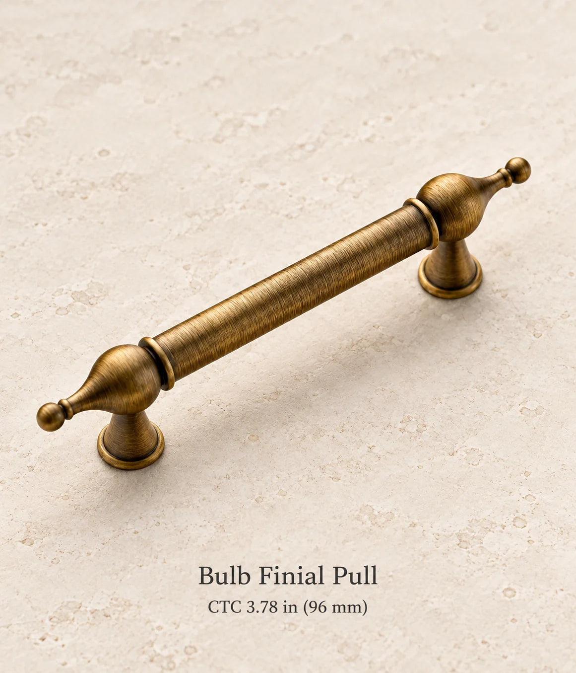 Antique brass bulb finial cabinet pull, 3.78 in (96 mm) CTC