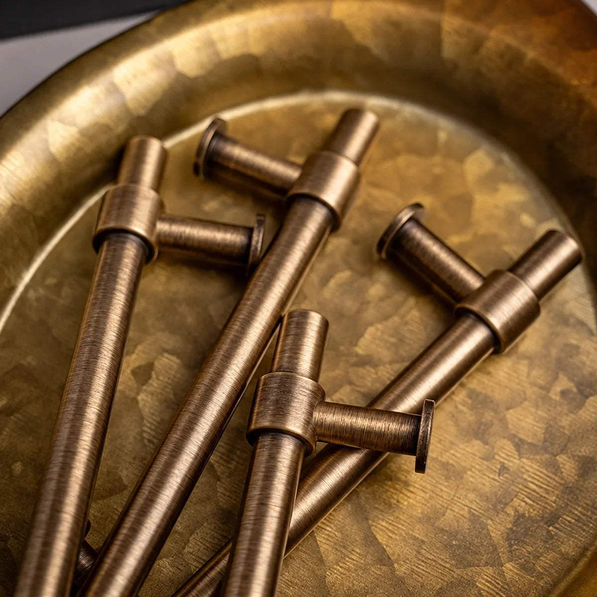 Close-up of the antique brushed brass finish
