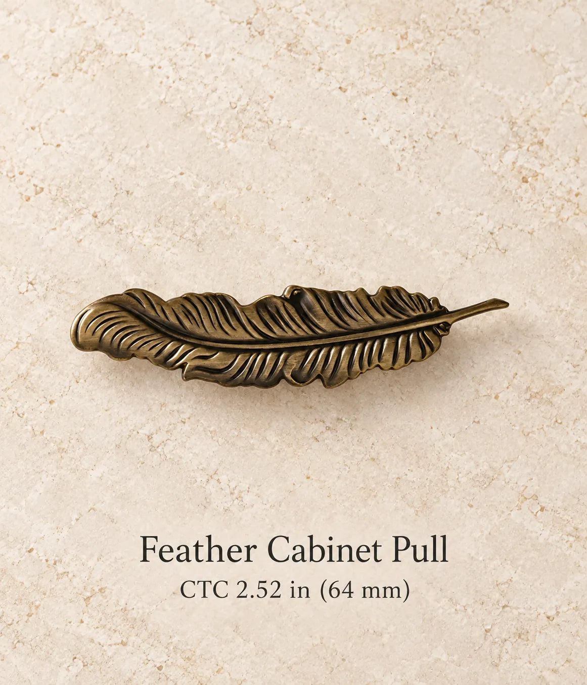 Antique brass feather cabinet pull, 2.52 in (64 mm) CTC