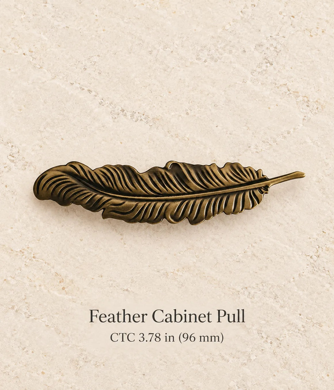 Antique brass feather cabinet pull, 3.78 in (96 mm) CTC