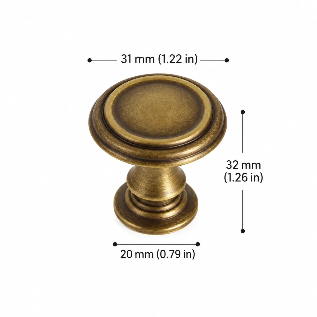 Round Knob — 1.22″ (31 mm) Diameter dimension chart in inches and mm