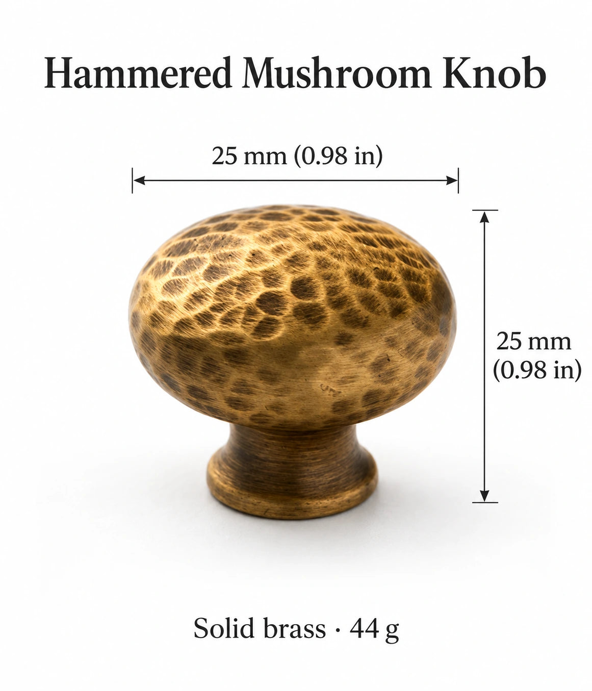 25 mm hammered mushroom cabinet knob, 0.98 inch diameter and height