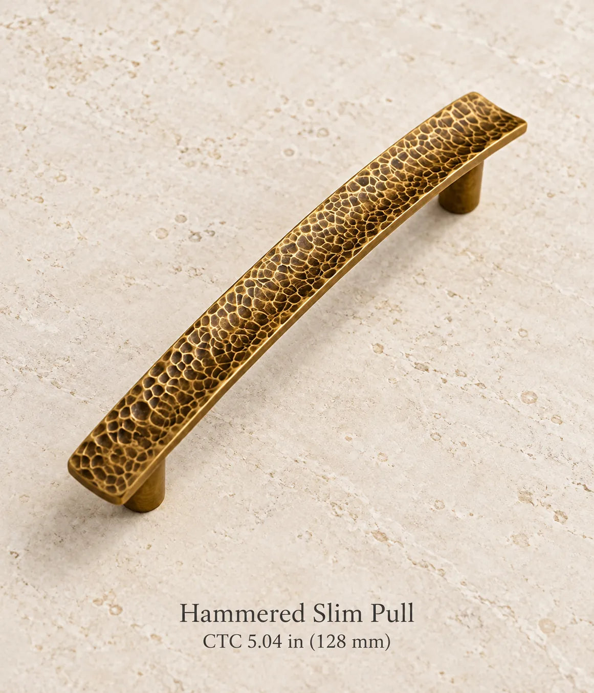 Antique brass hammered slim pull, ctc 5.04 in (128 mm)