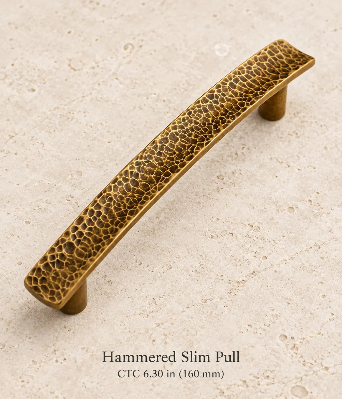 Antique brass hammered slim pull, ctc 6.30 in (160 mm)