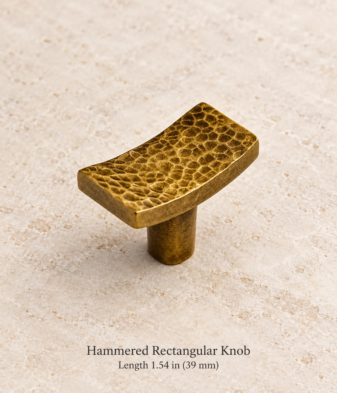 Antique brass hammered rectangular knob, length 1.54 in (39 mm)