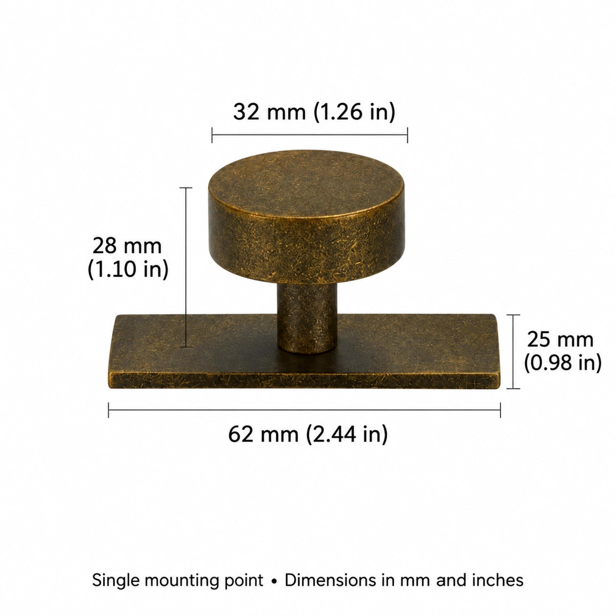 Ice Flower 1.26 in (32 mm) knob with 2.44 × 0.98 in (62 × 25 mm) backplate dimensions