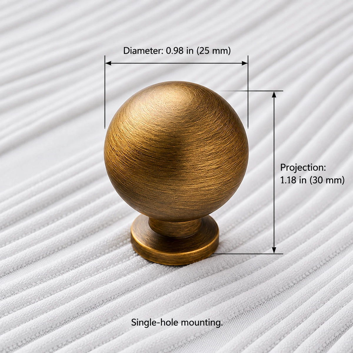 Ball knob measuring 0.98 in (25 mm) diameter and 1.18 in (30 mm) projection