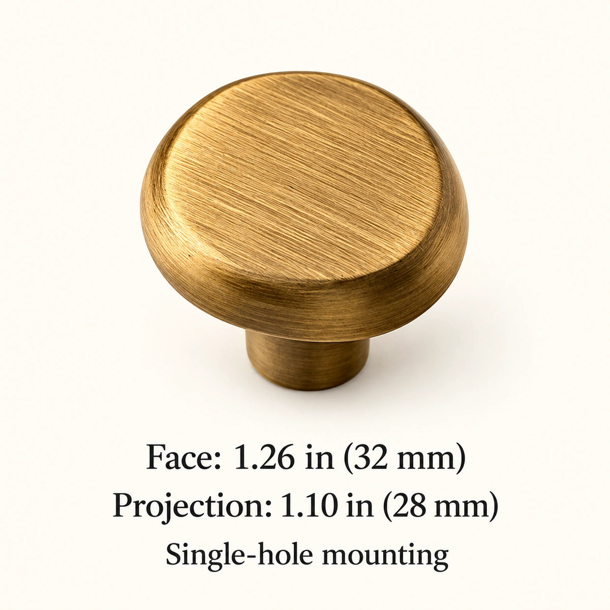 Pebble knob with 1.26 in (32 mm) face and 1.10 in (28 mm) projection
