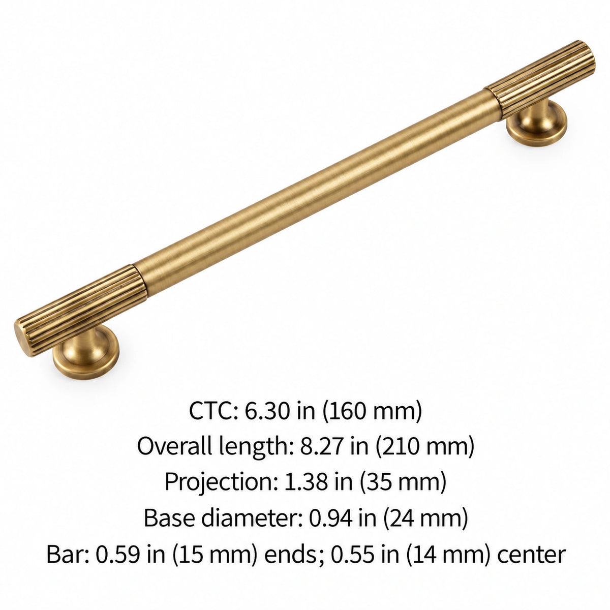 Reeded-end pull dimensions: 6.30 in (160 mm) CTC