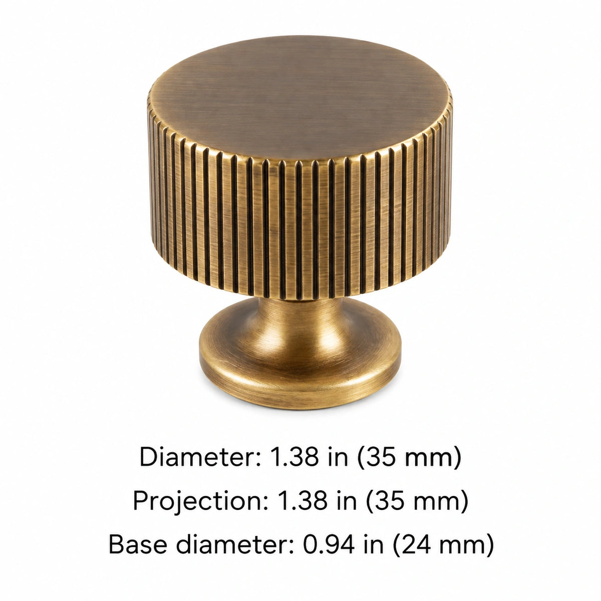 Reeded cabinet knob dimensions: 1.38 in (35 mm) diameter