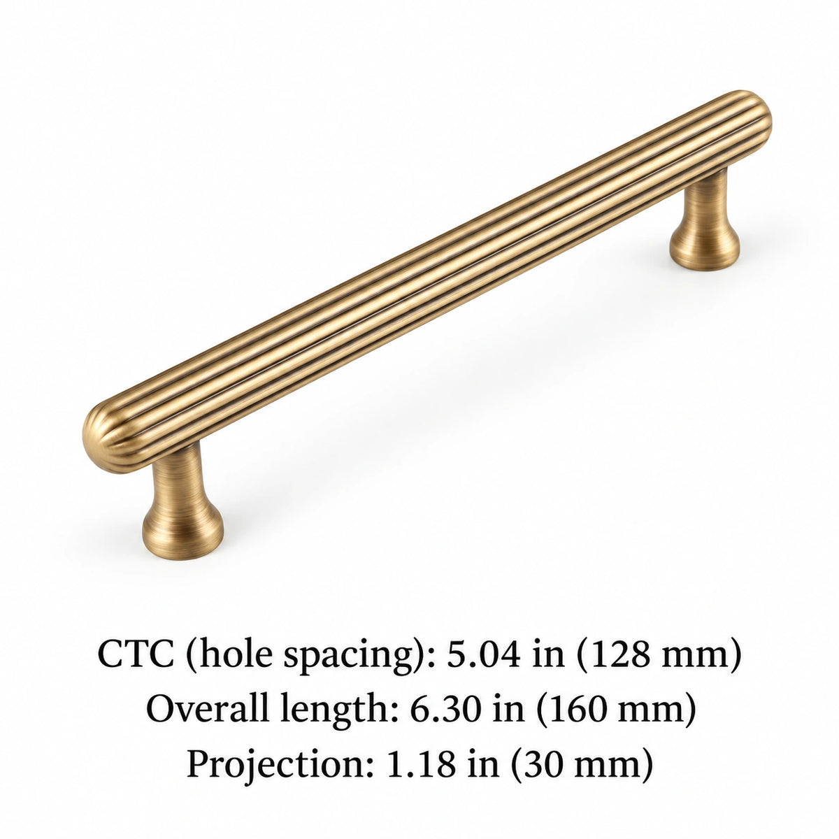 Ribbed cabinet pull dimensions: 5.04 in (128 mm) CTC