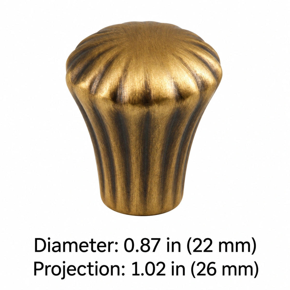 Fluted cabinet knob dimensions: 0.87 in (22 mm) diameter