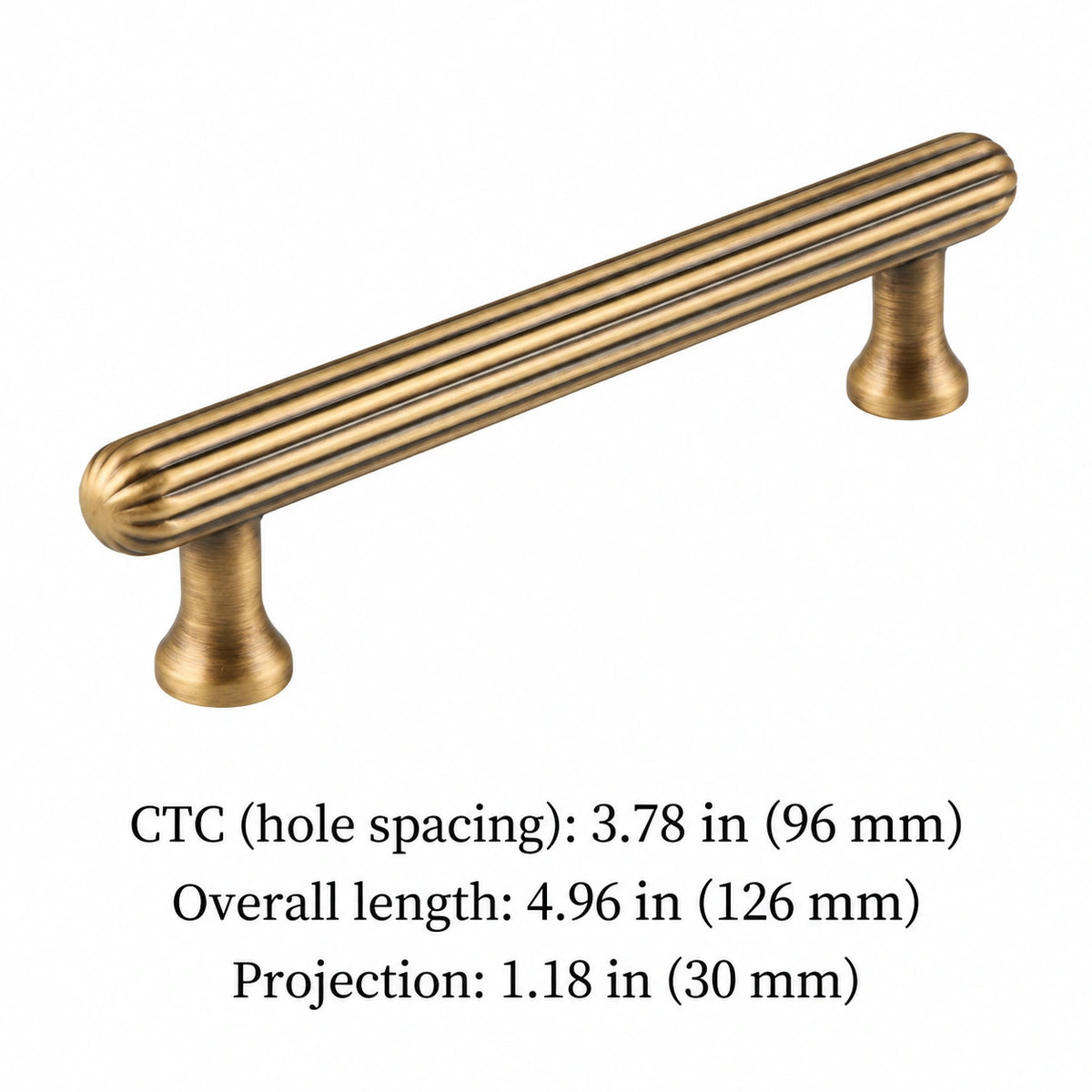 Ribbed cabinet pull dimensions: 3.78 in (96 mm) CTC