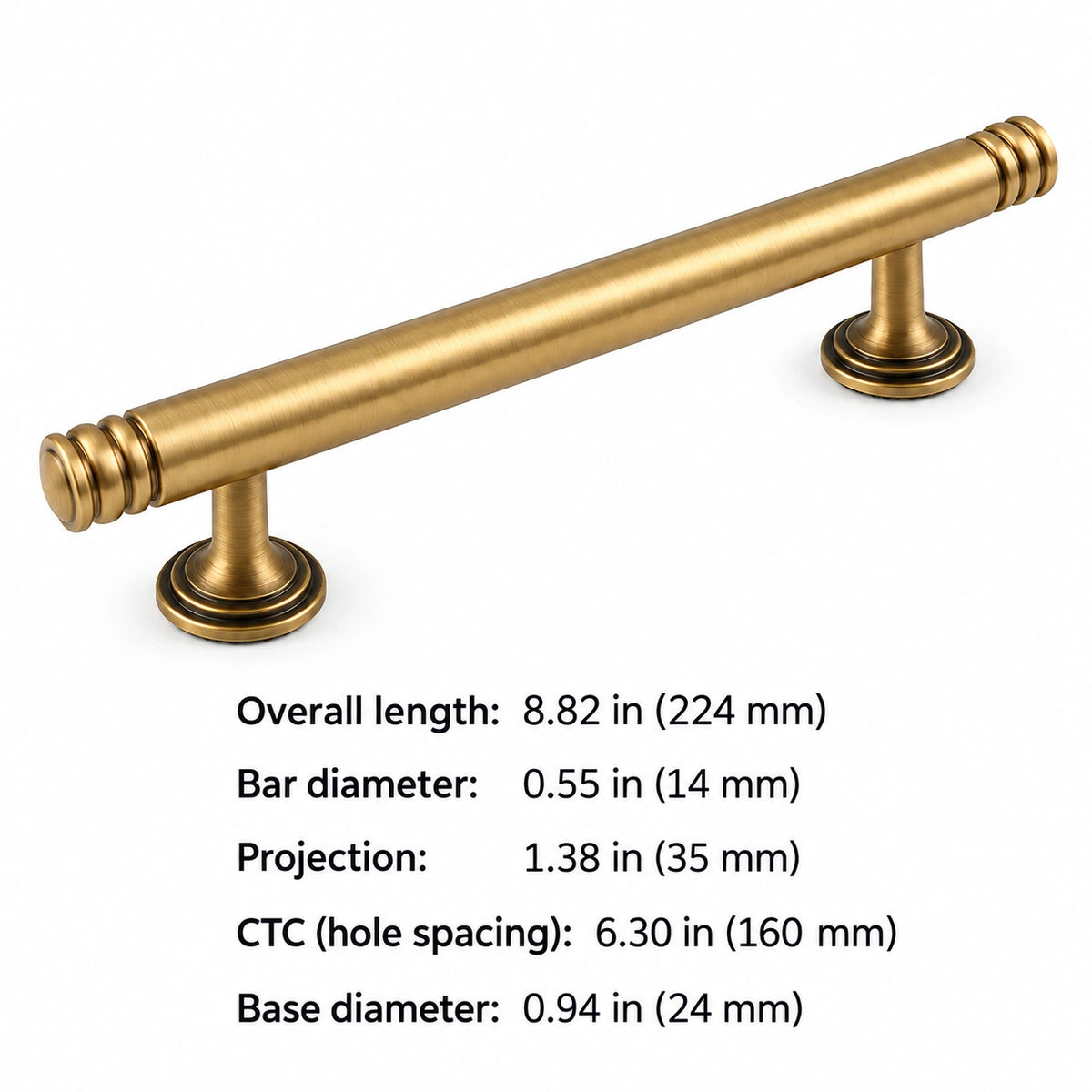 Ring-Cap Pull — 6.30 in (160 mm) CTC dimensions in inches and millimeters