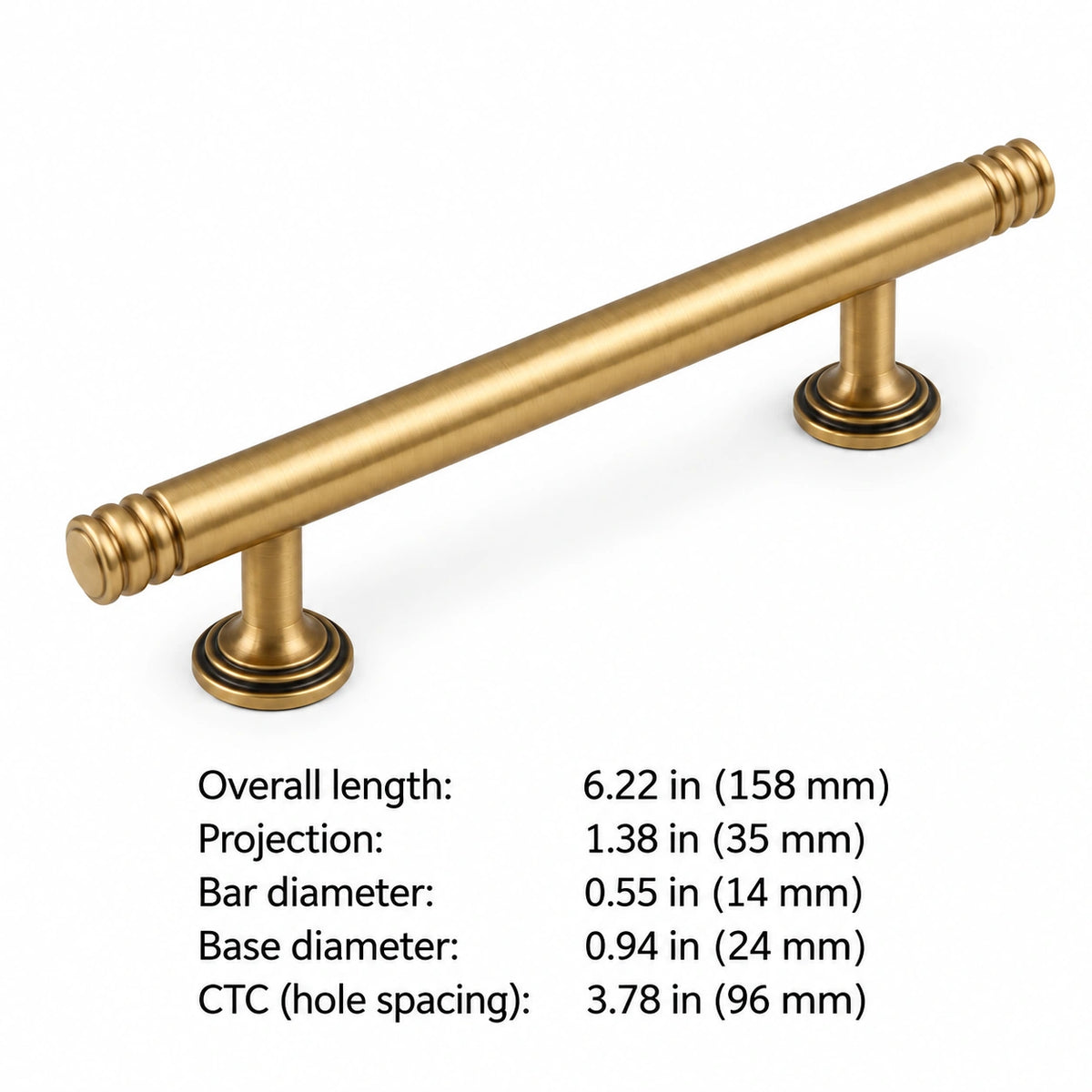 Ring-Cap Pull — 3.78 in (96 mm) CTC dimensions in inches and millimeters