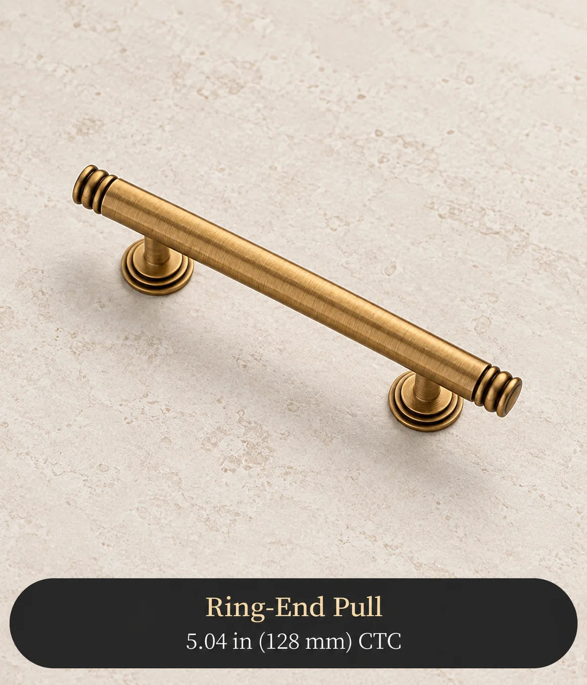 Antique brass ring-end pull, 5.04 in (128 mm) CTC