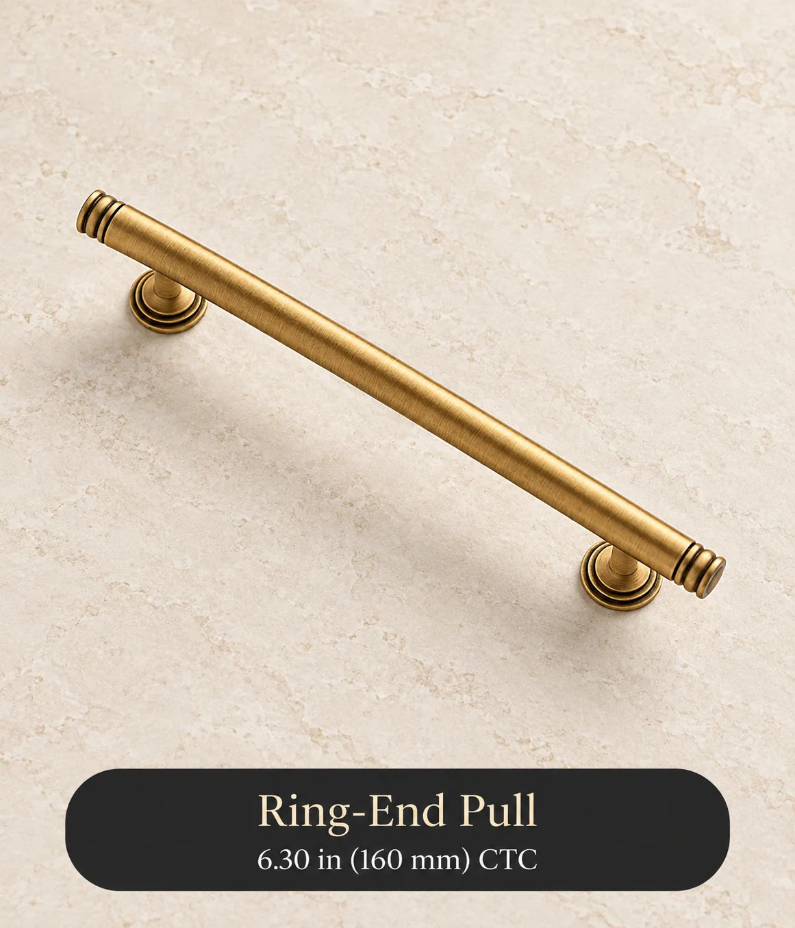 Antique brass ring-end pull, 6.30 in (160 mm) CTC