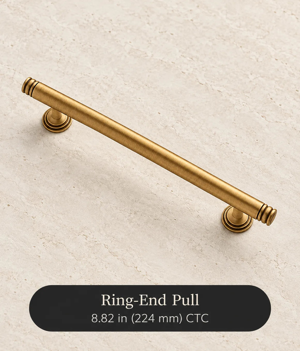 Antique brass ring-end pull, 8.82 in (224 mm) CTC