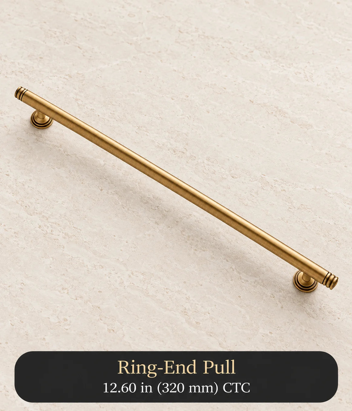 Antique brass ring-end pull, 12.60 in (320 mm) CTC