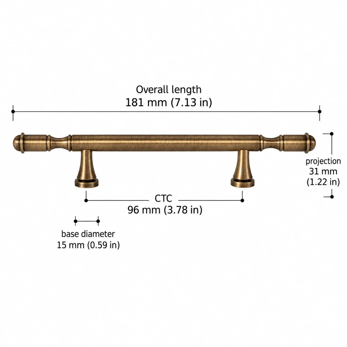 Antique brass ringed cabinet hardware — ctc 96