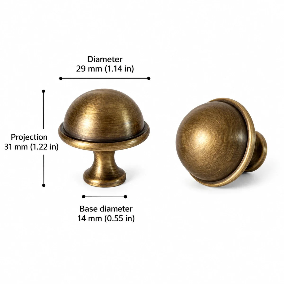 Antique brass ringed cabinet hardware — dome knob