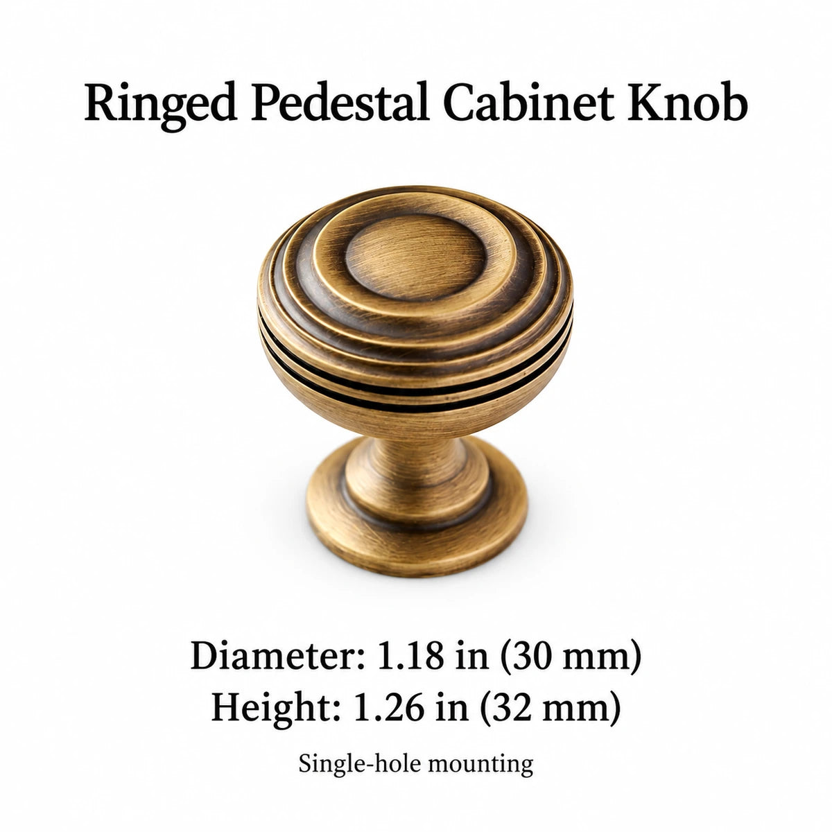 Ringed pedestal cabinet knob with 1.18 inch (30 mm) diameter and 1.26 inch (32 mm) height