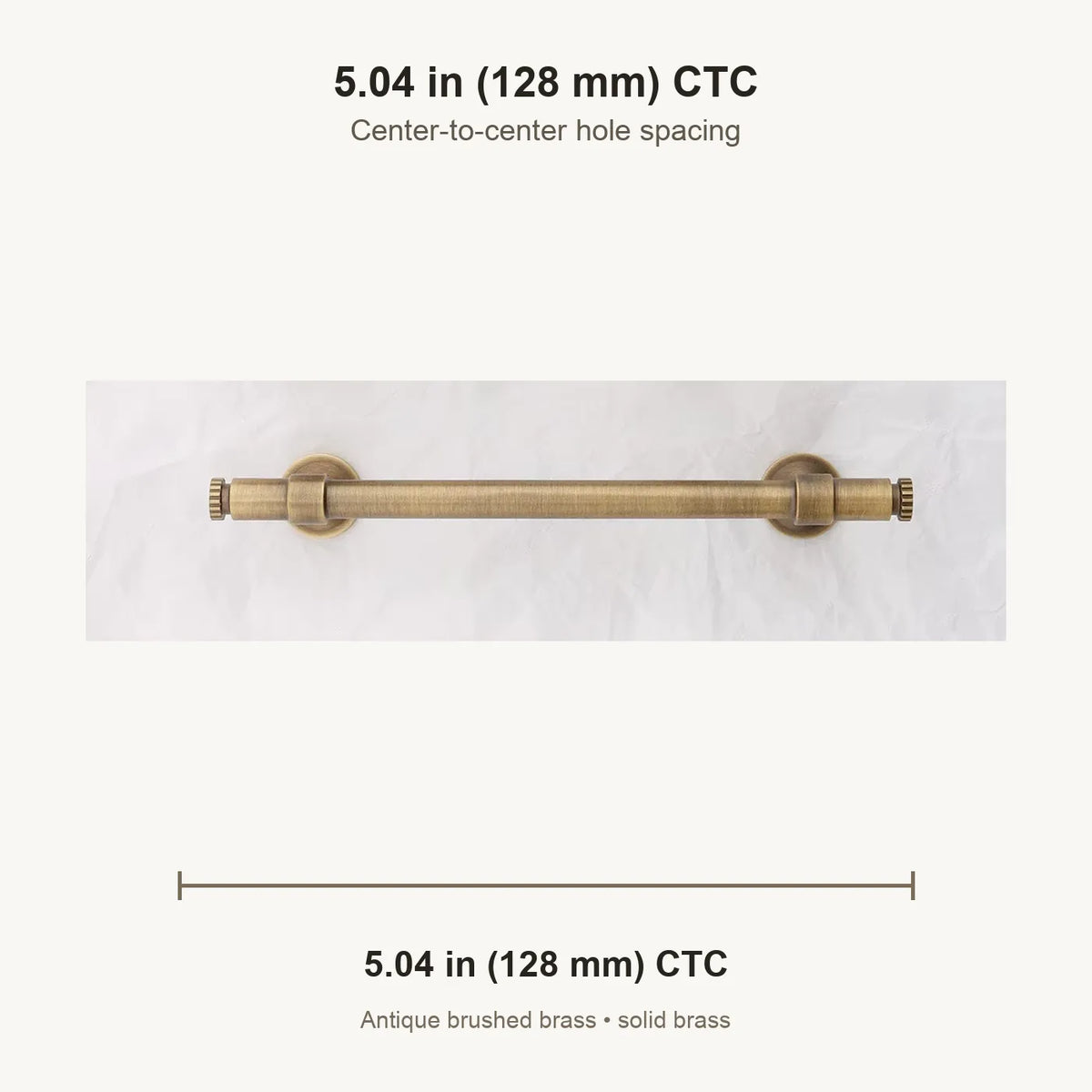 Antique brass ringed cabinet pull, 5.04 in (128 mm) CTC