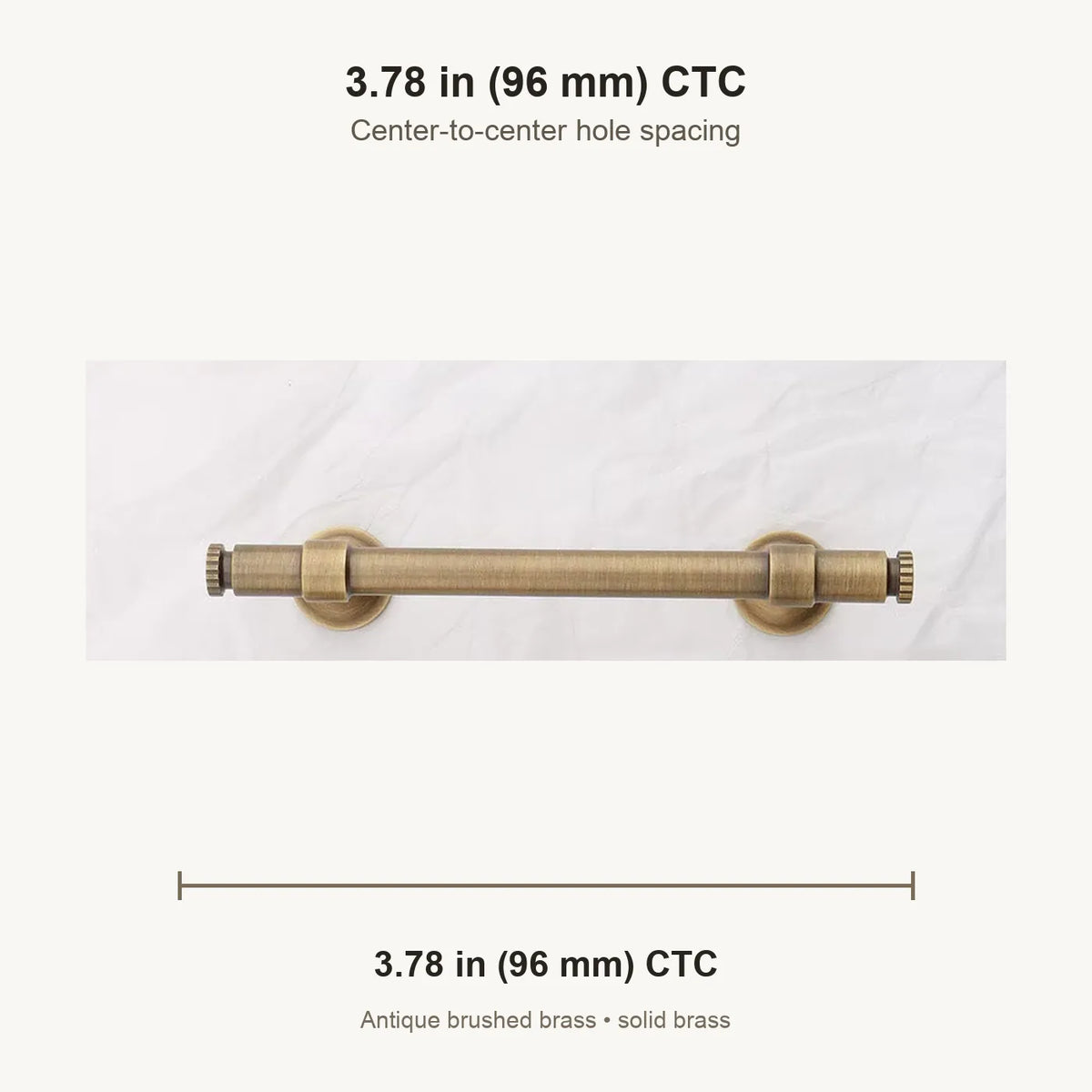 Antique brass ringed cabinet pull, 3.78 in (96 mm) CTC