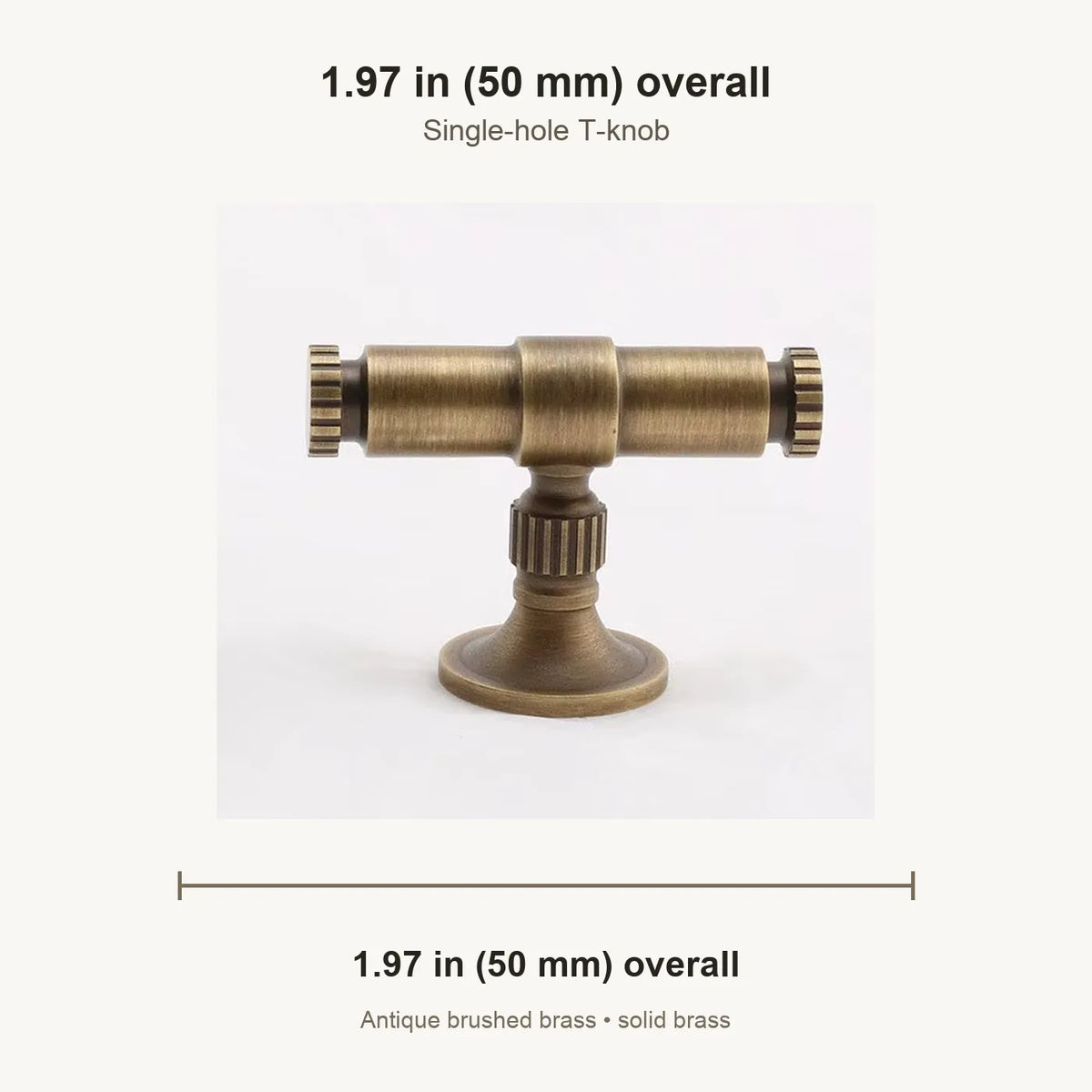Antique brass T-knob, 1.97 in (50 mm) overall